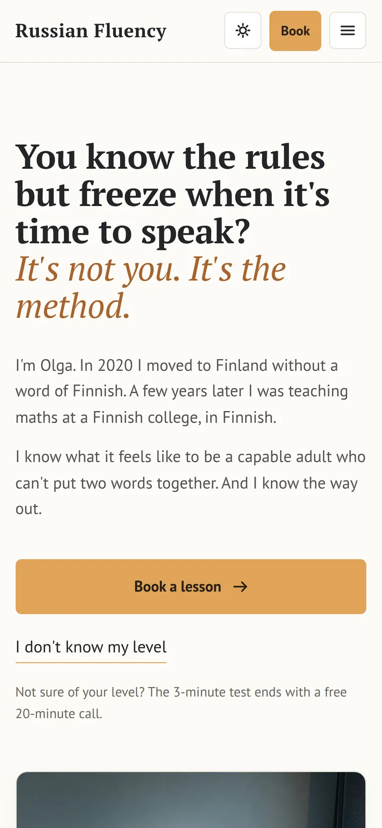 Russian Fluencyn etusivu englanniksi puhelimella