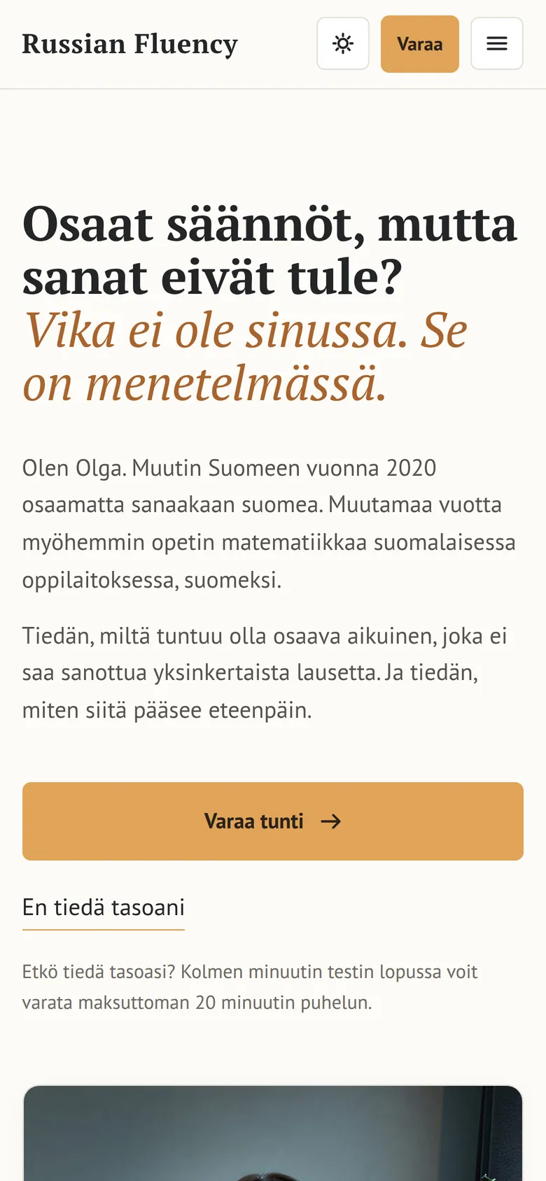 Russian Fluencyn etusivu suomeksi puhelimella